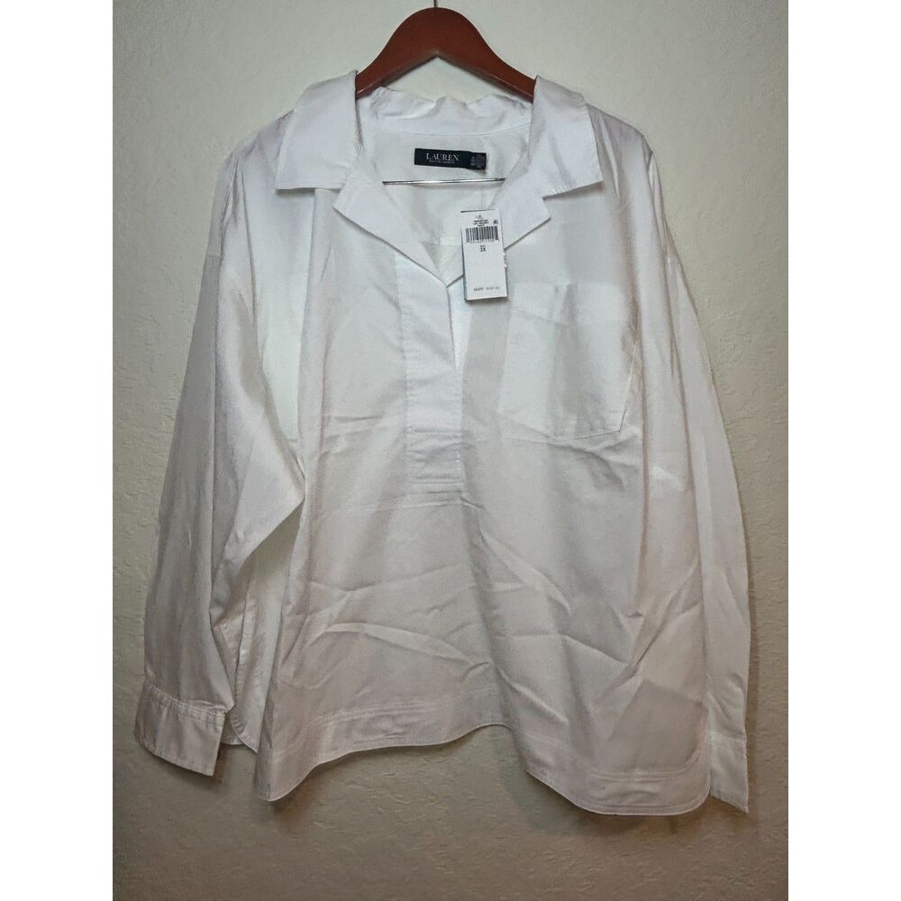 NWT Lauren Ralph Lauren Resort Shirt 3X White Cotton Pullover Tunic Blouse